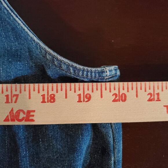 Vtg 90s Bill Blass Denim Daisy Tieback Maxi Overall Dress Size L Cottage Modest - Picture 9 of 10